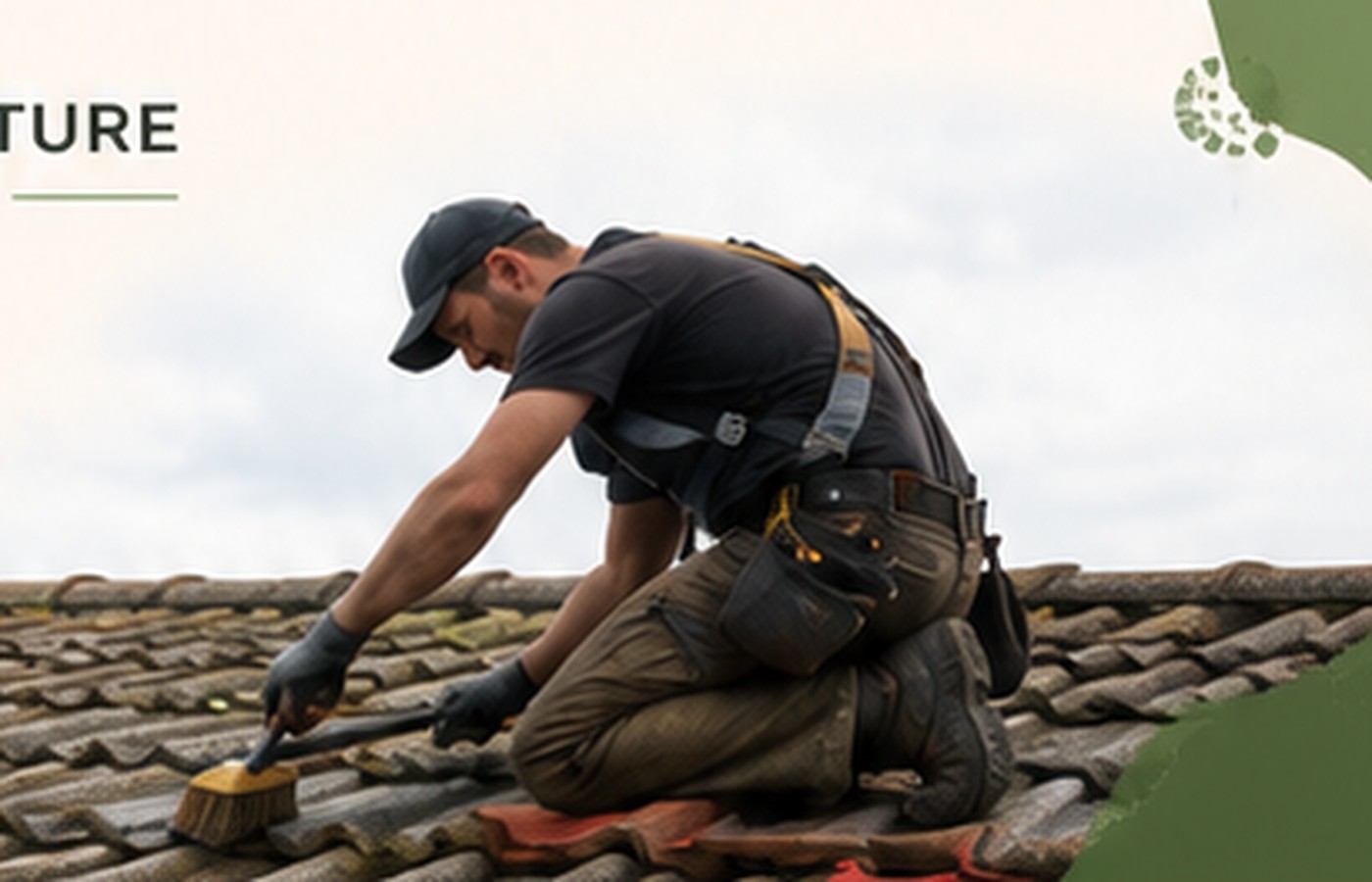 Couvreur professionnel travaillant sur une toiture à Sainte-Terre